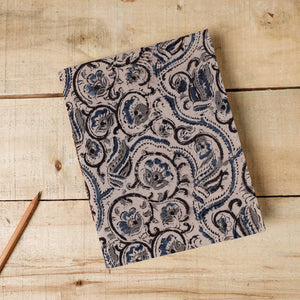 Beige - Kalamkari Fabric Cover Handmade Paper Notebook (9 x 7 in)