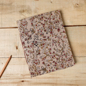 Beige - Kalamkari Fabric Cover Handmade Paper Notebook (9 x 7 in)