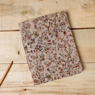 Beige - Kalamkari Fabric Cover Handmade Paper Notebook (9 x 7 in)