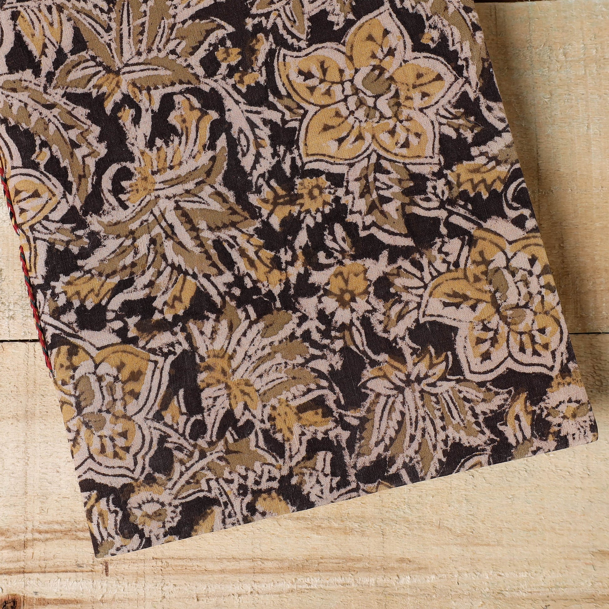 Black - Kalamkari Fabric Cover Handmade Paper Notebook (9 x 7 in)
