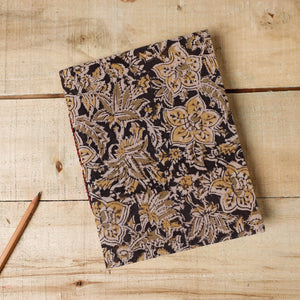 Black - Kalamkari Fabric Cover Handmade Paper Notebook (9 x 7 in)