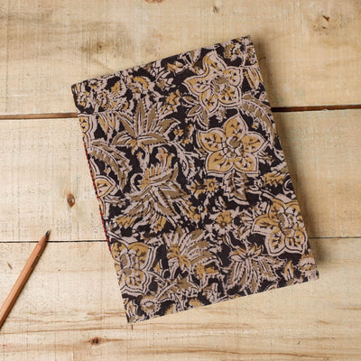 Black - Kalamkari Fabric Cover Handmade Paper Notebook (9 x 7 in)