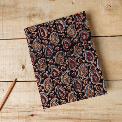 Black - Kalamkari Fabric Cover Handmade Paper Notebook (9 x 7 in)