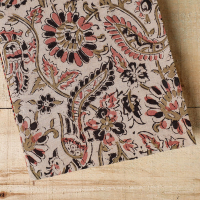 Beige - Kalamkari Fabric Cover Handmade Paper Notebook (9 x 7 in)