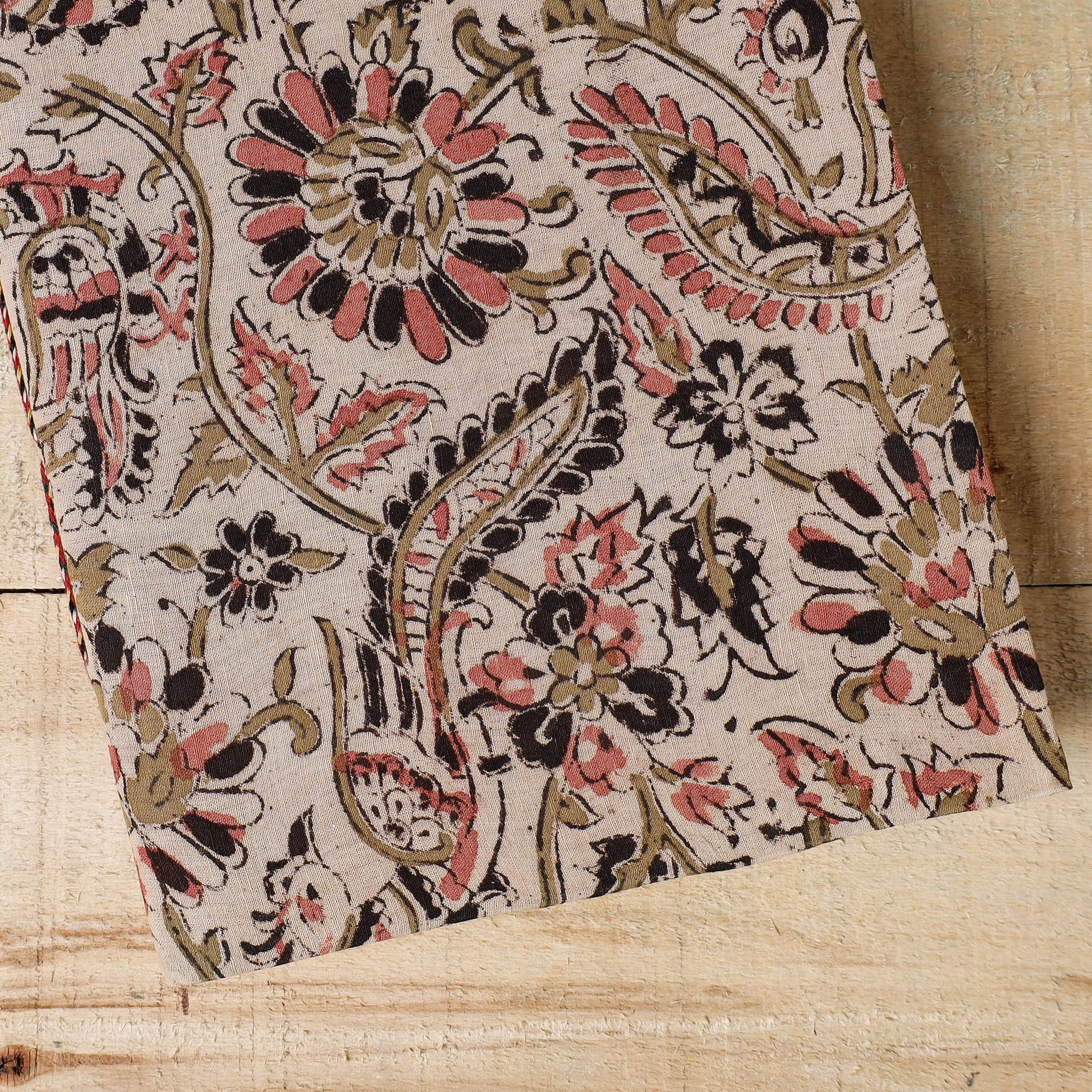 Beige - Kalamkari Fabric Cover Handmade Paper Notebook (9 x 7 in)