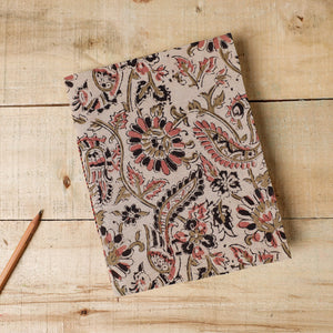 Beige - Kalamkari Fabric Cover Handmade Paper Notebook (9 x 7 in)