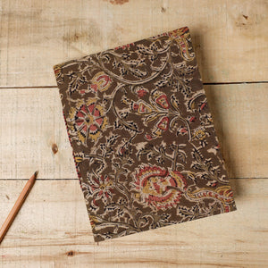 Brown - Kalamkari Fabric Cover Handmade Paper Notebook (9 x 7 in)