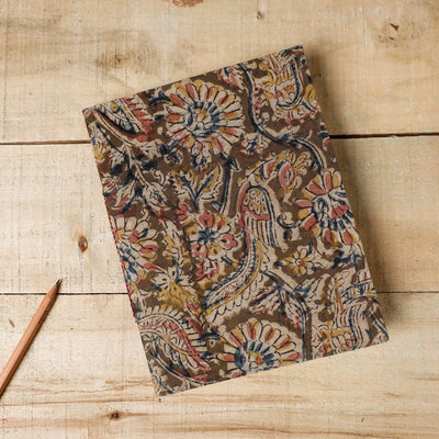Brown - Kalamkari Fabric Cover Handmade Paper Notebook (9 x 7 in)