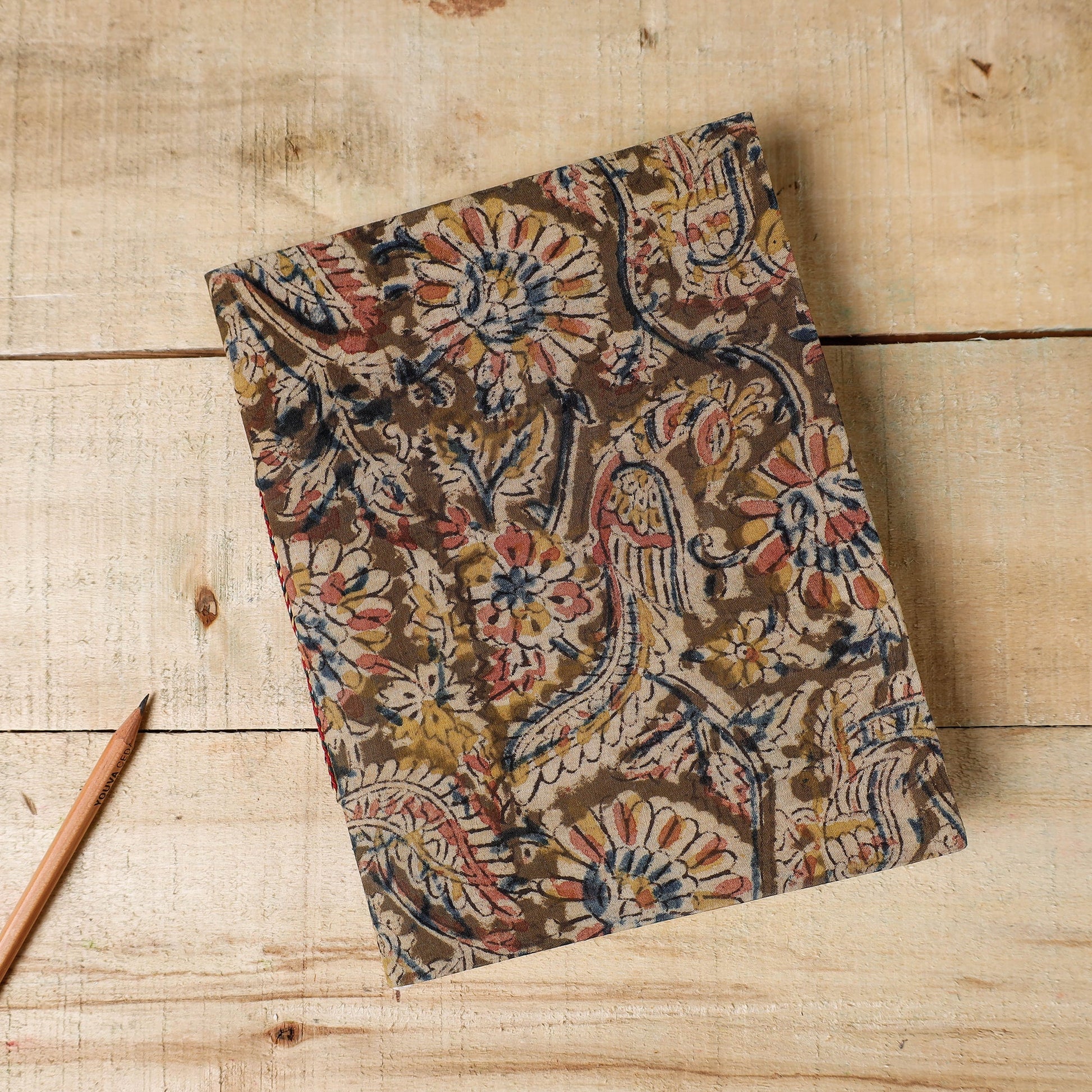 Brown - Kalamkari Fabric Cover Handmade Paper Notebook (9 x 7 in)