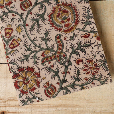Beige - Kalamkari Fabric Cover Handmade Paper Notebook (9 x 7 in)