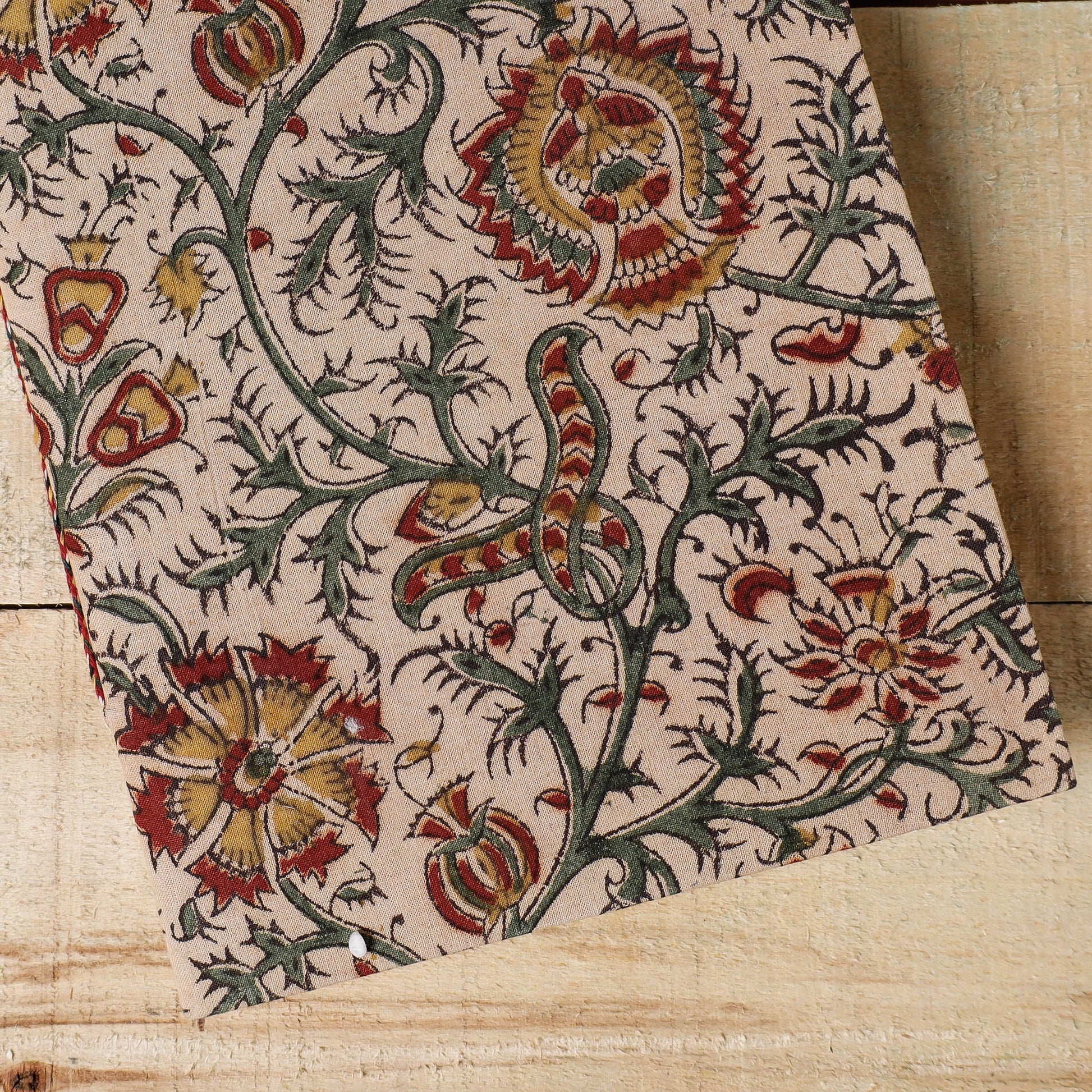 Beige - Kalamkari Fabric Cover Handmade Paper Notebook (9 x 7 in)