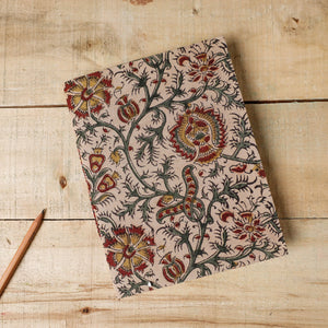 Beige - Kalamkari Fabric Cover Handmade Paper Notebook (9 x 7 in)