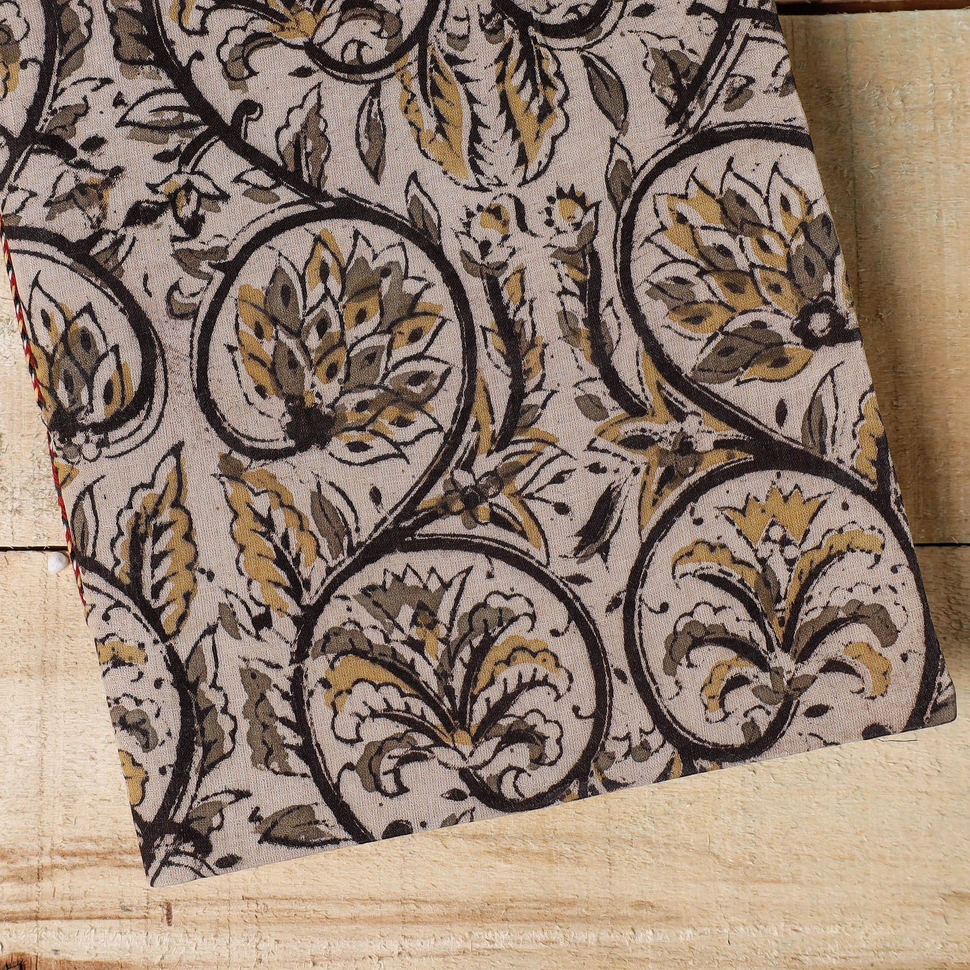 Beige - Kalamkari Fabric Cover Handmade Paper Notebook (9 x 7 in)