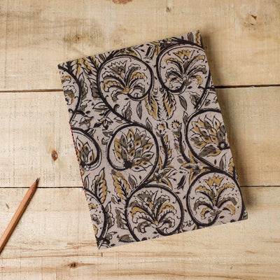 Beige - Kalamkari Fabric Cover Handmade Paper Notebook (9 x 7 in)