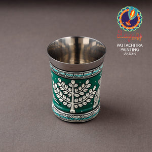 Green - Odisha Pattachitra Handpainted Stainless Steel Glass