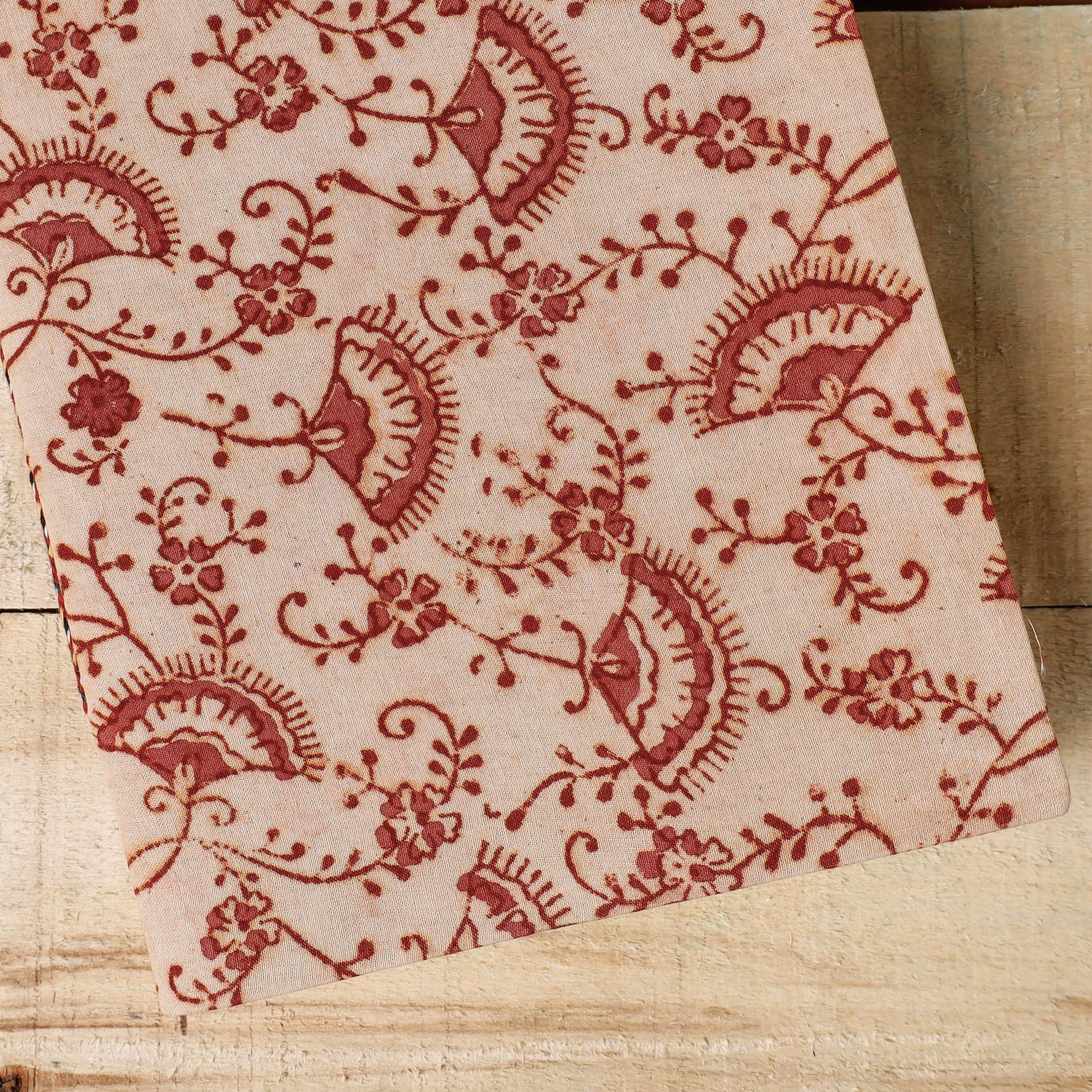 Beige - Kalamkari Fabric Cover Handmade Paper Notebook (9 x 7 in)