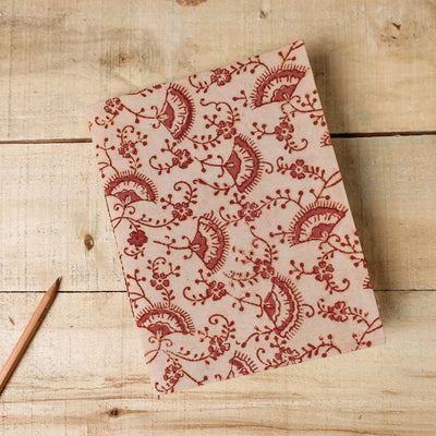 Beige - Kalamkari Fabric Cover Handmade Paper Notebook (9 x 7 in)