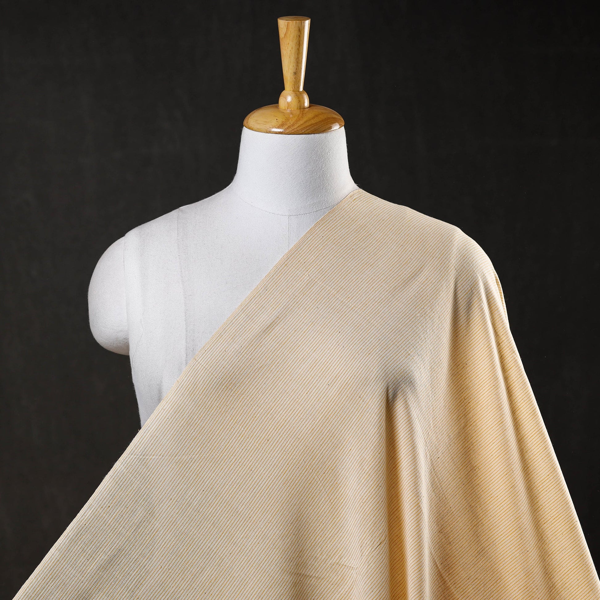 Beige - Baragaon Pre Washed Handloom Striped Cotton Fabric