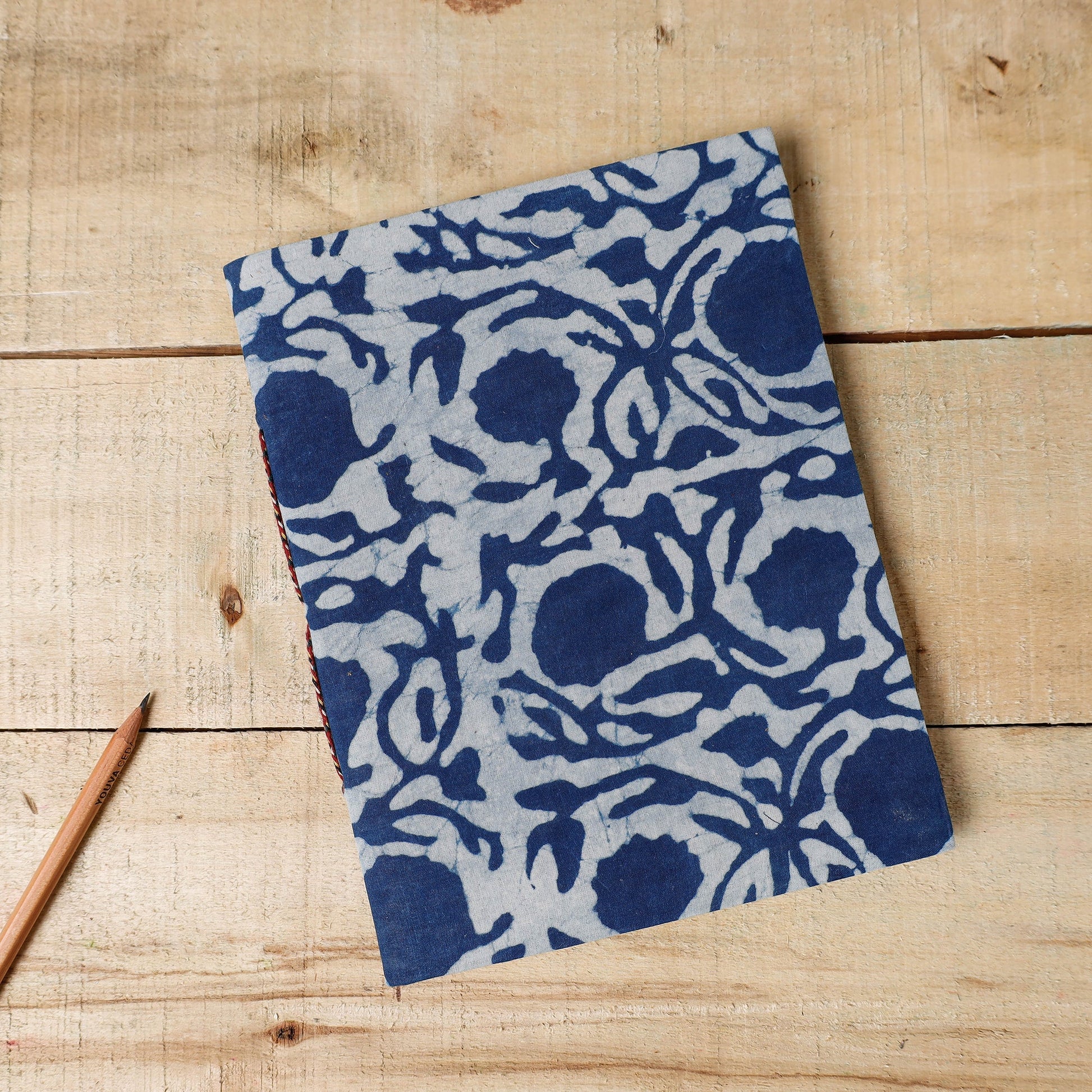 Blue - Bindaas Fabric Cover Handmade Paper Notebook (9 x 7 in)