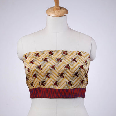 Beige - Rangoli Pipad Chanderi Silk Blouse Piece with Ikat Border