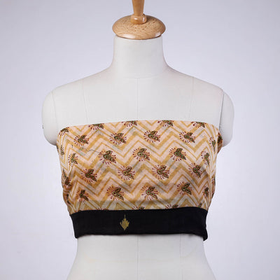 Beige - Chanderi Silk Pipad Block Print Blouse Piece 83