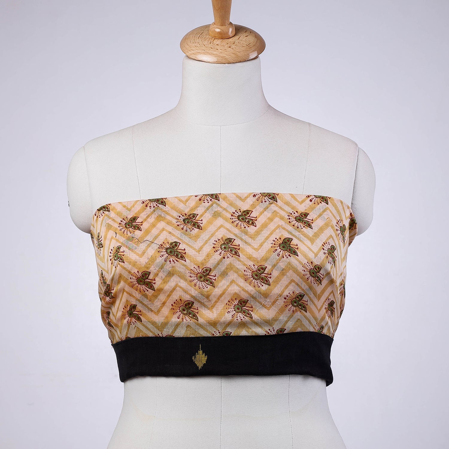 Beige - Chanderi Silk Pipad Block Print Blouse Piece 83