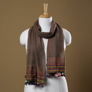 Brown - Kutch Bhujodi Weave Handloom Cotton Stole with Tassels