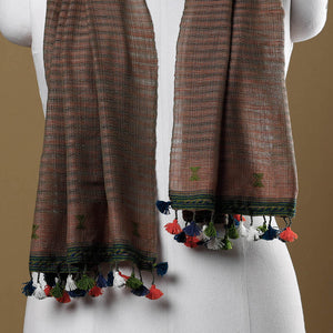 Brown - Kutch Bhujodi Weave Handloom Cotton Stole with Tassels