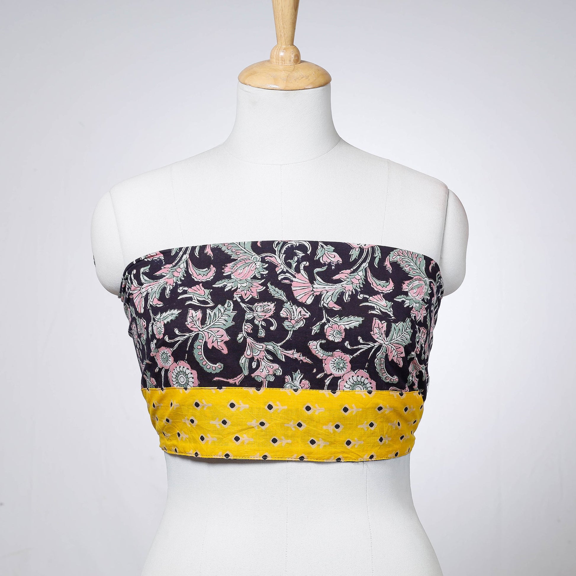 Black - Rangoli Sanganeri Block Printing Cotton Blouse Piece