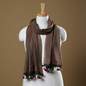 Brown - Kutch Bhujodi Weave Handloom Cotton Stole with Tassels