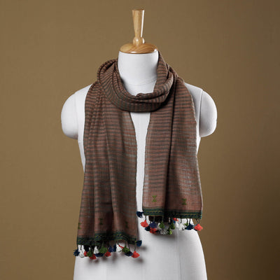 Brown - Kutch Bhujodi Weave Handloom Cotton Stole with Tassels