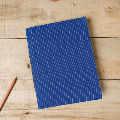 Blue - Kantha Stitch Fabric Cover Handmade Paper Notebook (9 x 7 in)