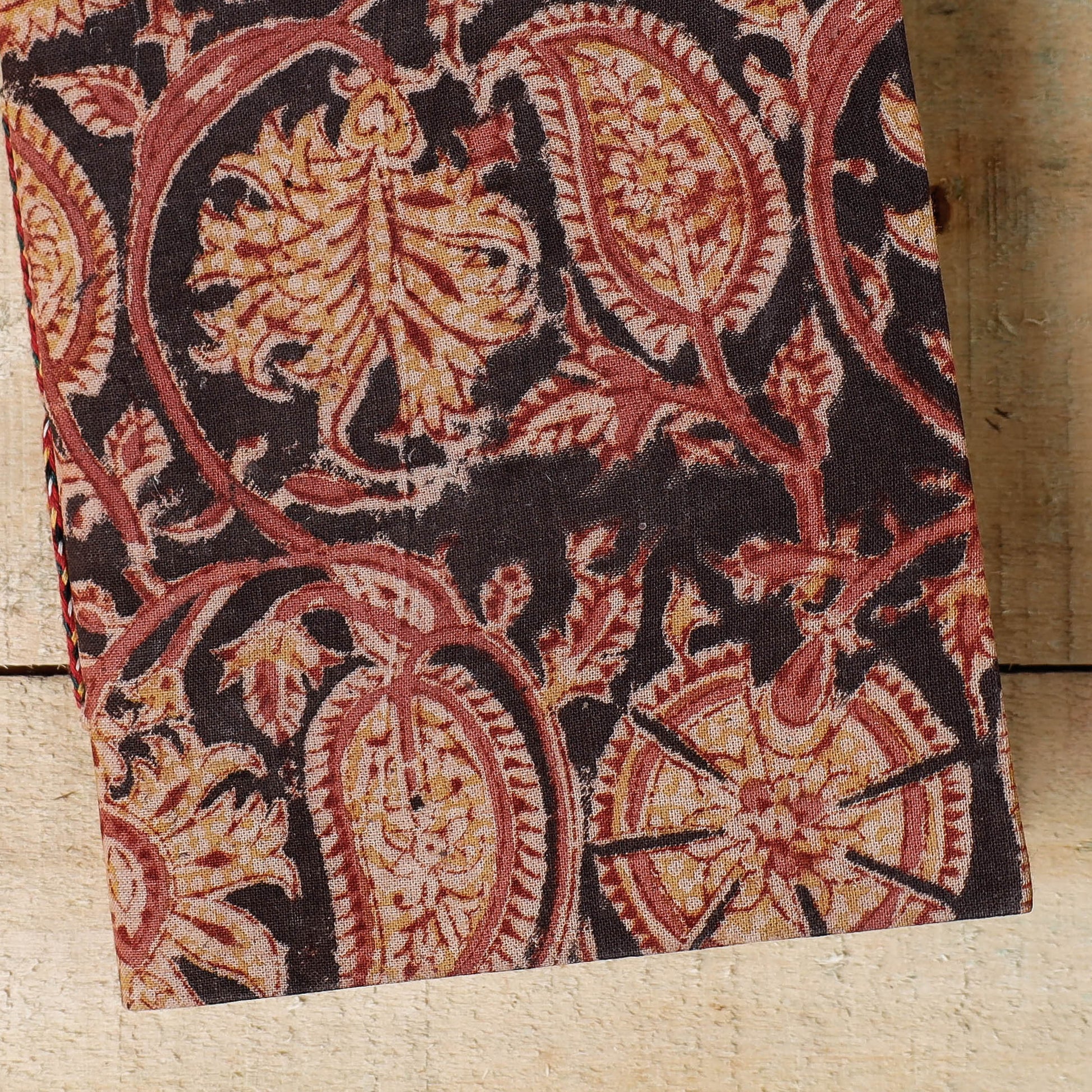 Black - Kalamkari Fabric Cover Handmade Paper Notebook (7 x 5 in)