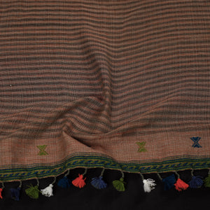 Brown - Kutch Bhujodi Weave Handloom Cotton Stole with Tassels