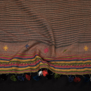 Brown - Kutch Bhujodi Weave Handloom Cotton Stole with Tassels