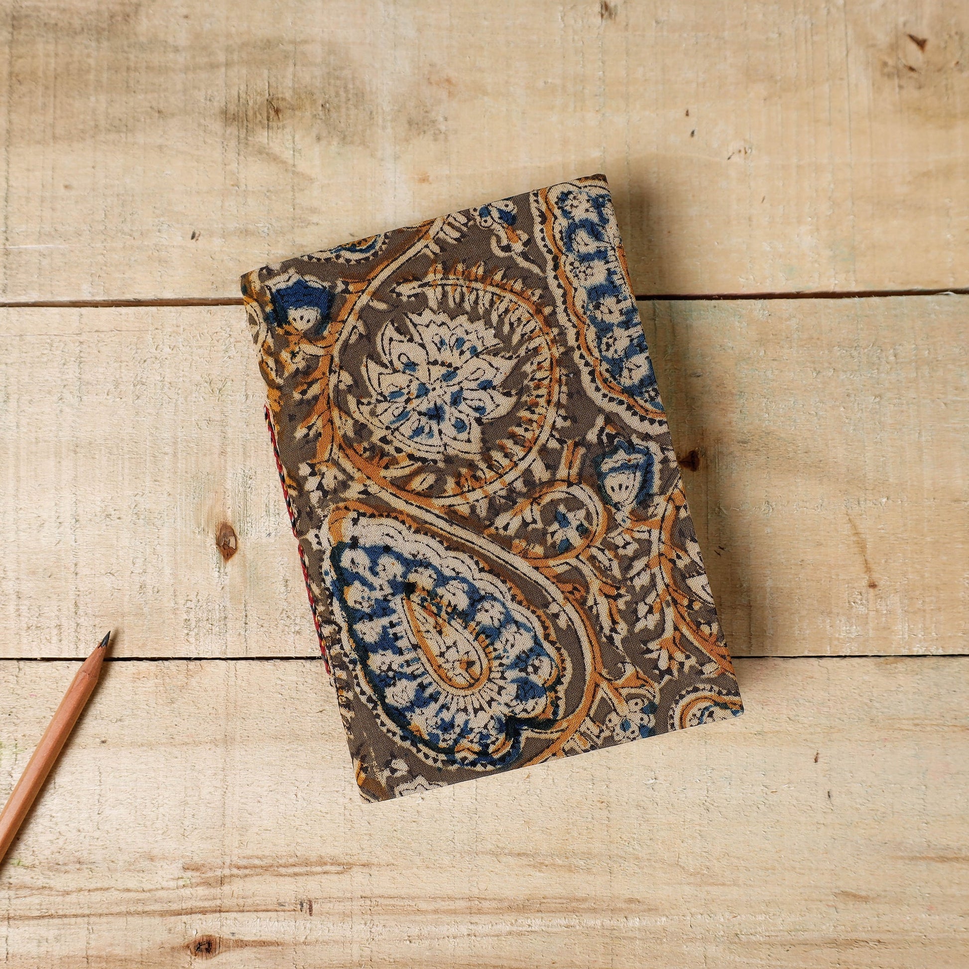 Brown - Kalamkari Fabric Cover Handmade Paper Notebook (7 x 5 in)