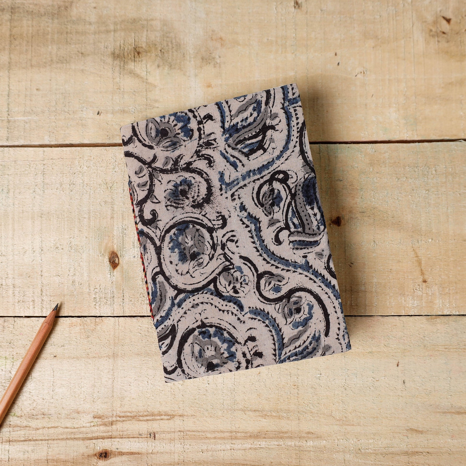 Beige - Kalamkari Fabric Cover Handmade Paper Notebook (7 x 5 in)