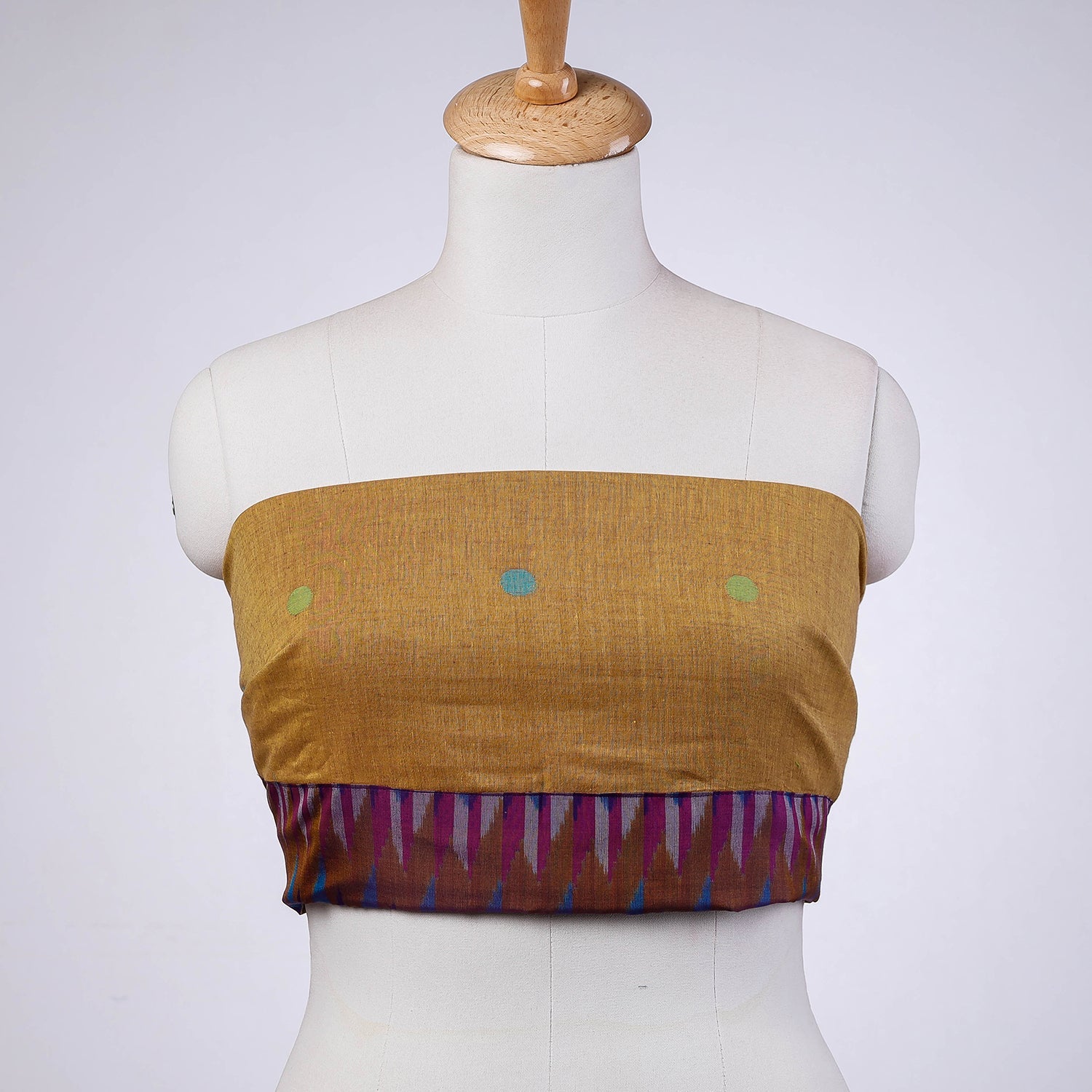 Brown - Rangoli Bengal Jamdani Buti Blouse Piece with Ikat Border