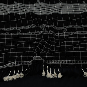 Black - Kutch Bhujodi Weave Handloom Cotton Stole with Tassels