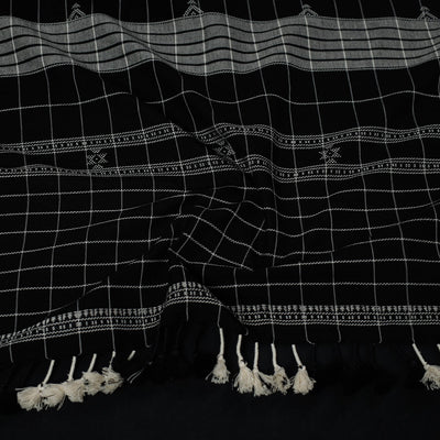 Black - Kutch Bhujodi Weave Handloom Cotton Stole with Tassels