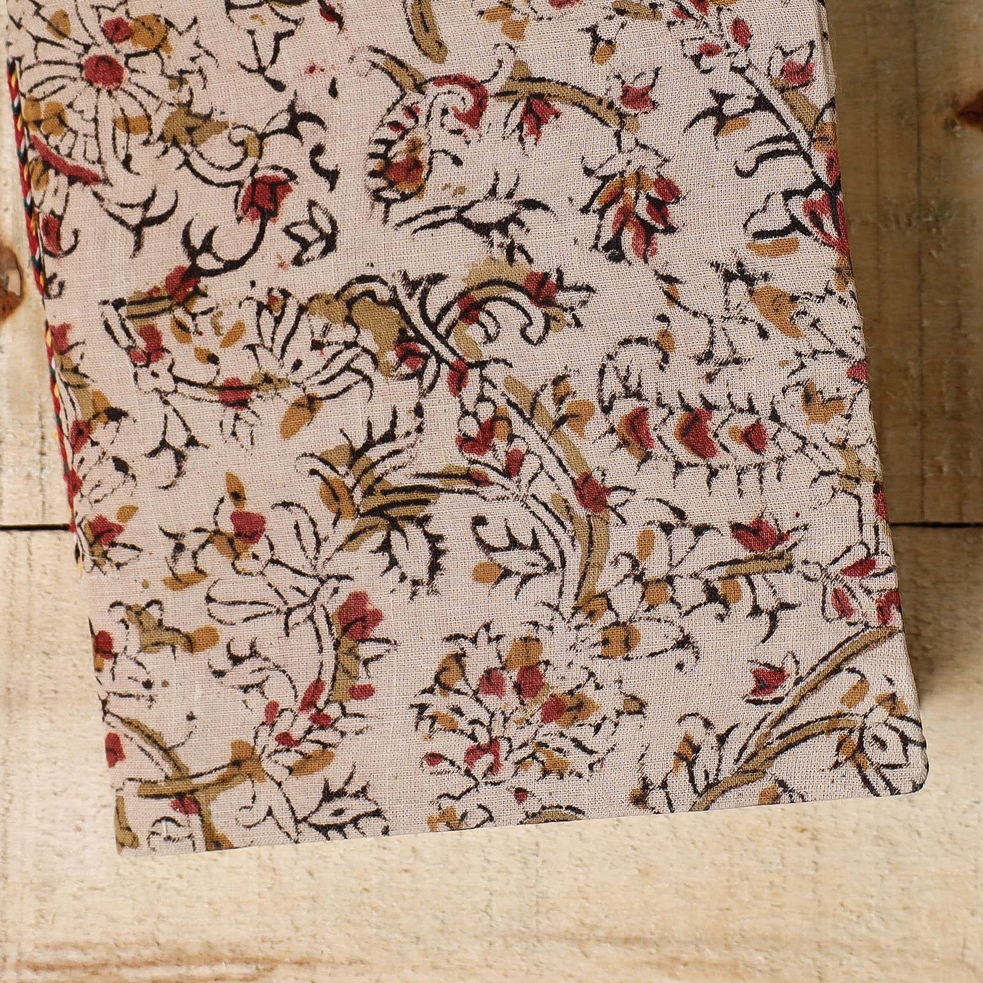 Beige - Kalamkari Fabric Cover Handmade Paper Notebook (7 x 5 in)