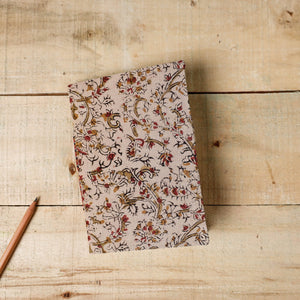 Beige - Kalamkari Fabric Cover Handmade Paper Notebook (7 x 5 in)