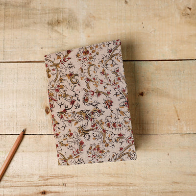 Beige - Kalamkari Fabric Cover Handmade Paper Notebook (7 x 5 in)
