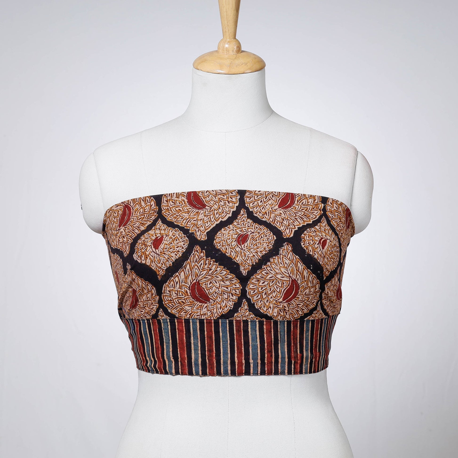 Brown - Rangoli Kalamkari Block Printing Cotton Blouse Piece