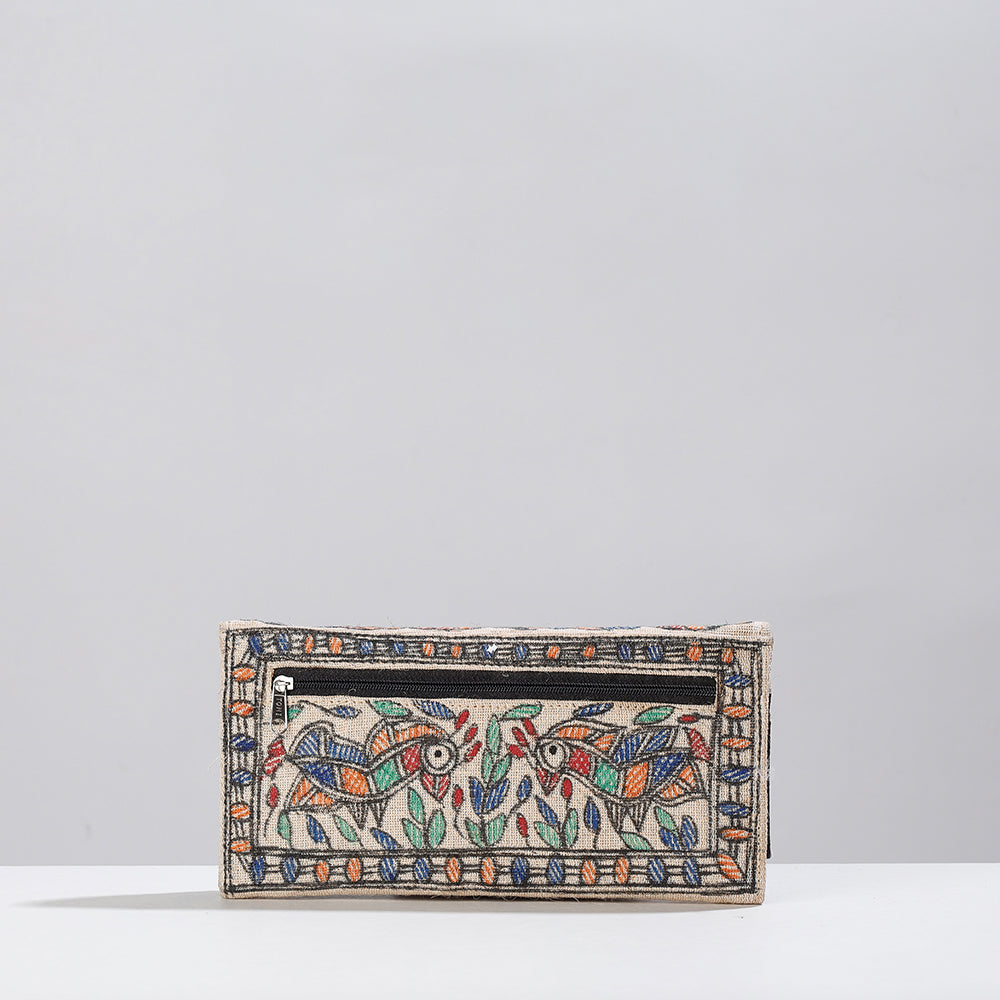 Beige - Madhubani Handpainted Jute Cotton Clutch