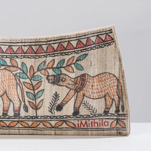 Beige - Madhubani Handpainted Tussar Silk Clutch