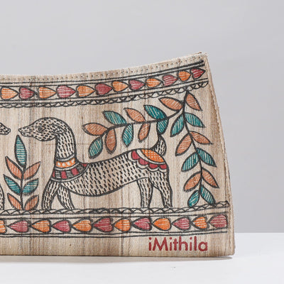 Beige - Madhubani Handpainted Tussar Silk Clutch