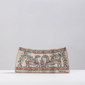 Beige - Madhubani Handpainted Tussar Silk Clutch