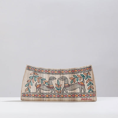 Beige - Madhubani Handpainted Tussar Silk Clutch