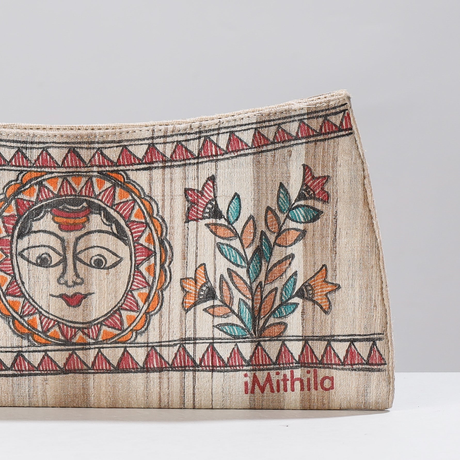 Beige - Madhubani Handpainted Tussar Silk Clutch